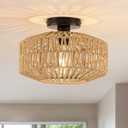 MAYNA 11.8" Rattan Ceiling Light Fixture, Hand-Woven Boho Light Fixtures Ceiling Mount, Mini Rattan Chandelier Light Fixture for Farmhouse Hallway Bedroom Kitchen Entryway, Bulb NOT Included