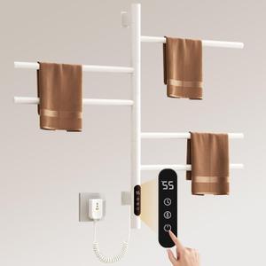 Swivel Heated Towel Warmer Rack, Wall Mounted Electric Towel Warmer Rack, 5 Bars 180 Swivelable Towel Dryer with LED Timer and Temperature Control for Home, Bathroom (White)