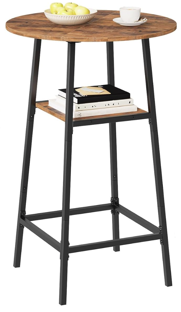 MAHANCRIS Round Bar Table, 37.4" High Pub Table, 2-Tier Counter Height Cocktail Table, High Top Table with Storage, Bistro Table for Small Spaces, Easy to Assemble, Rustic Brown BTHR12501