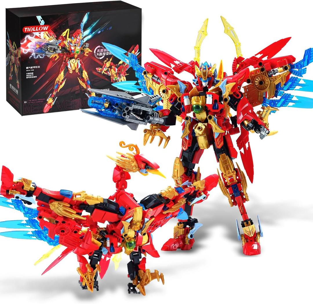 Fire Phoenix Mech Sets 2in1 Building BlocksTransforming Robot Building Kits with Vermilion Bird ModelChristmas Birthday Gift for Adults Kids Boys Ages 8-14531 Pieces (Vermilion Bird)