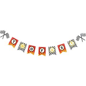 Two Fast Race Car Birthday Banner Checkered Flag & Flame Themed Party Supplies for 2nd Birthday Racing Car Themed Baby Shower Two Fast Birthday Decorations