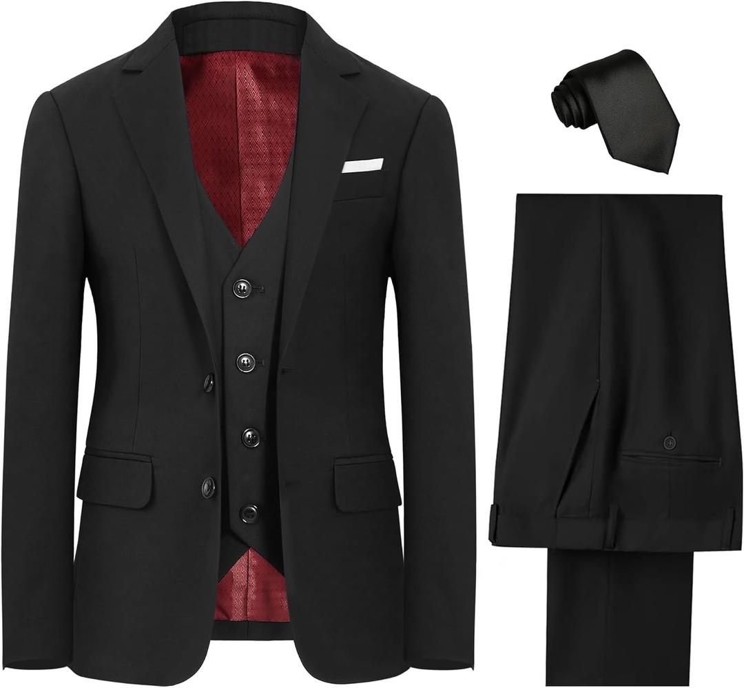 Boys' Formal Suit Set, with Suspenders, Adjustable Waist (Black, 16)