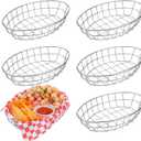 6 Pcs Wire Bread Baskets, 9.5" x 6.2" x 2.2" Oval Stainless Steel Dinner Roll Basket for Serving Fruit Bowl Storage Decorative Sandwich Container for Kitchen Table Restaurant Fast Food Burger