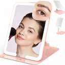 Mocado Travel Makeup Mirror with Light, Tripple Folding Vanity Mirror with Lights, 3 Colors Lighted Makeup Mirror, 1500mAh Rechargeable, Memory Function, Freely Adjust Height and Angle(Pink) (8"L x 6"W)