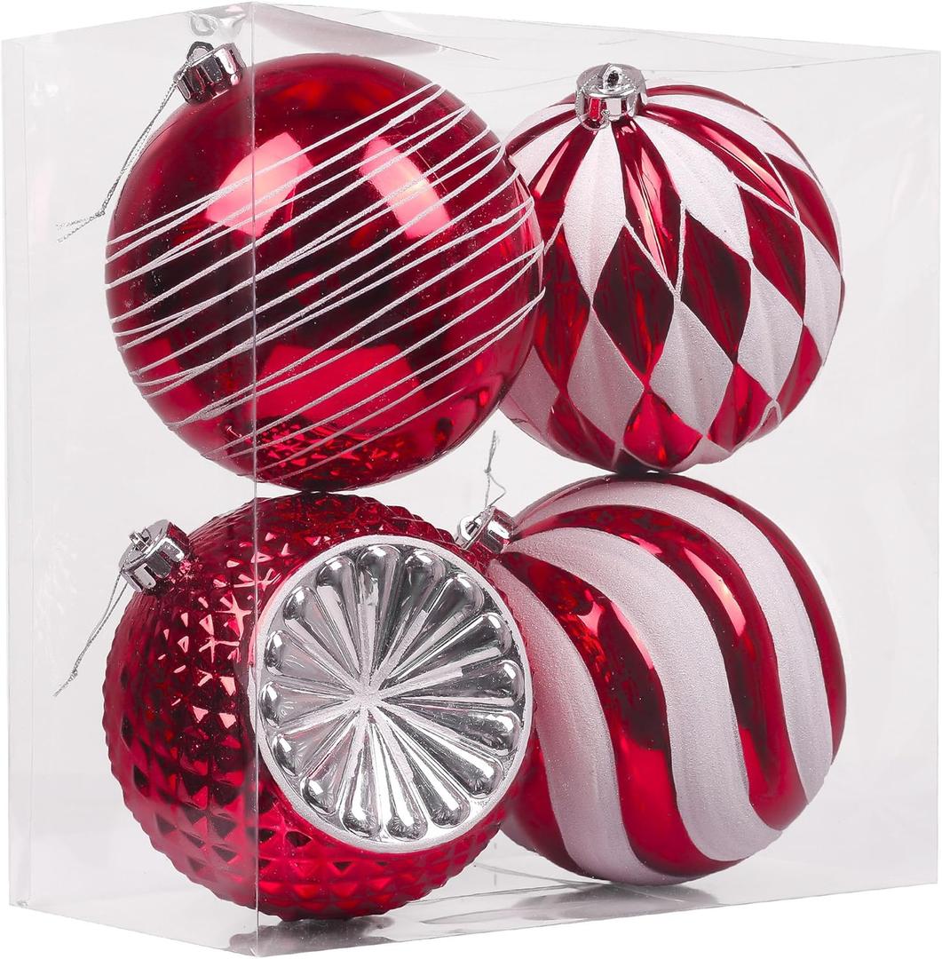 Valery Madelyn Christmas Ornaments Set, 4ct Red and White Shatterproof Christmas Tree Decorations Set, 5.9 Inch Traditional Decorative Hanging Tree Decorations Bulk for Xmas Holiday Party Decor Valery Madelyn Christmas Ornaments Set, 4ct Red and White Shatterproof Christmas Tree Decorations Set, 5.9 Inch Traditional Decorative Hanging Tree Decorations Bulk for Xmas Holiday Party Decor