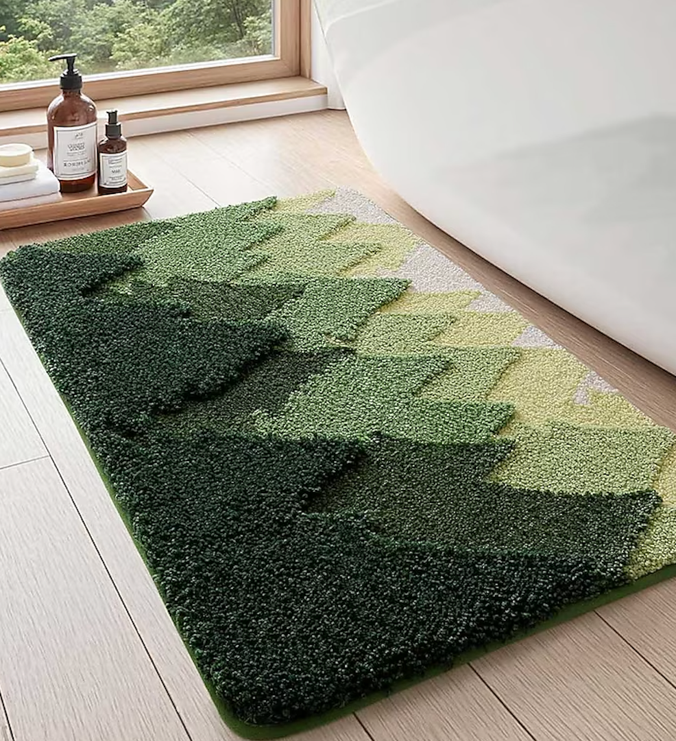Aoibox Non Slip Bathroom Rug 16x24 Washable Microfiber Bath Mat Quick Dry Absorbent Ultra Soft Forest Trees Bathmat for Shower Floor Tub Sink Green