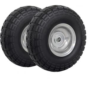 Atlantic 2-Pack Solid PU Wheels 4.10/3.50-4  10" Heavy Duty Flat-Free Polyurethane Tires with 5/8" Ball Bearings & 2.25" Offset Hub  Perfect for Hand Trucks,Wagons, Wheelbarrows (Drive Pattern)