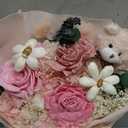 Preserved Flowers Bouquet with Bear, 3 Real Forever Flowers for Delivery, Long-Lasting Pink Eteranl Roses Bouquet, Anniversary Birthday Valentine Gifts for Women Mom Grandma Her Wife Girlfriend