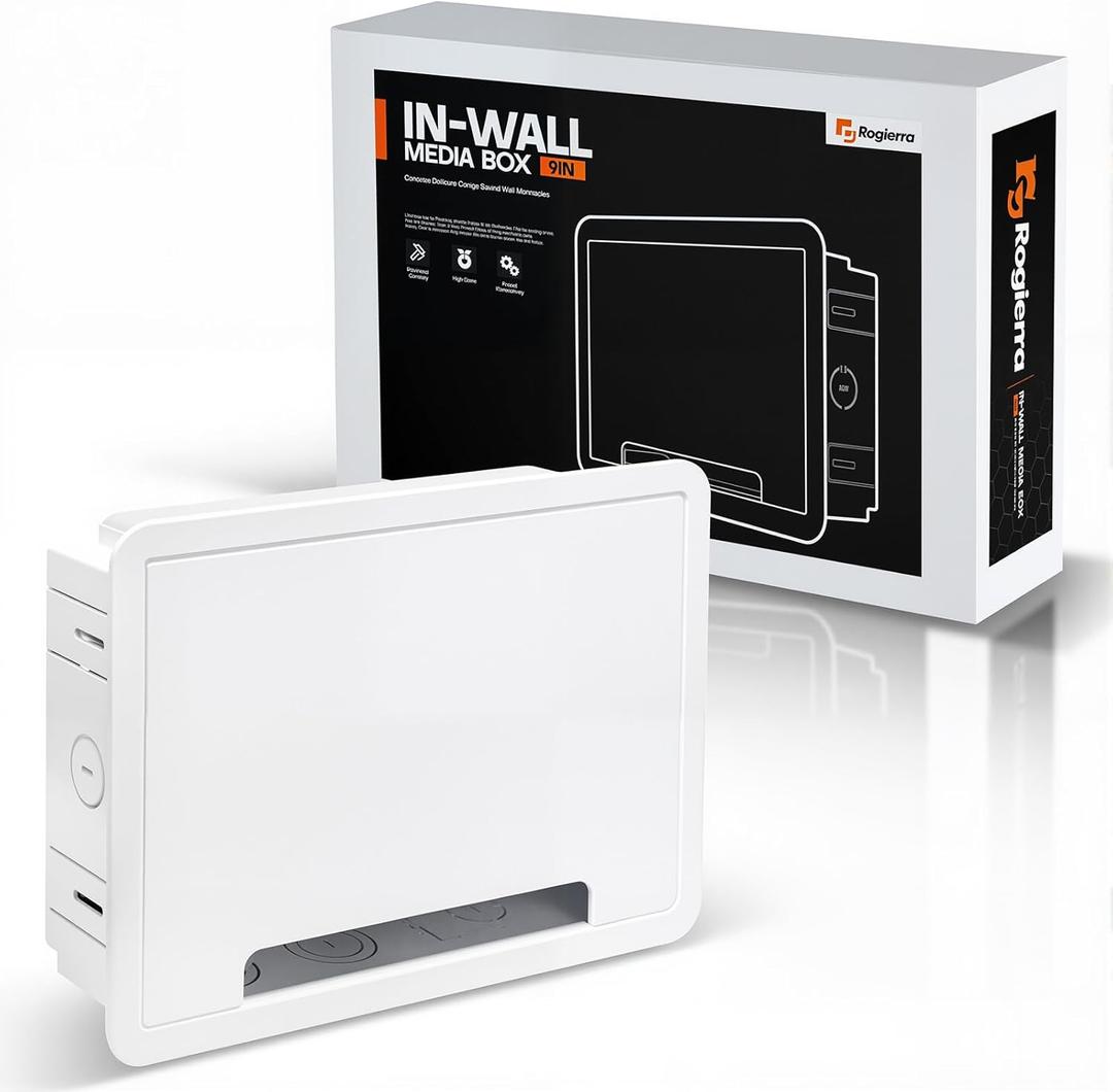 in-Wall Media Box - TV Cable Management Kit, Structured Media Enclosuree, Home Theater Box, Compatible with Roku, Apple TV, Samsung One Connect Mini - WiFi Friendly, Dual Purpos, White-9"