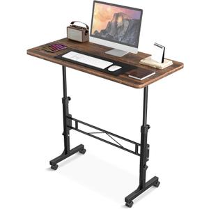 Small Standing Desk Adjustable Height, Mobile Stand Up Desk with Wheels, 32 Inch Portable Rolling Desks for Walking Pad Treadmill Rusitc (Rustic)