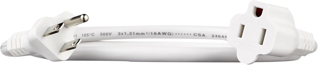 Amazon Basics Extension Cord, 3 Ft, 3-Prong Outlet Extender, Indoor Use, 13 Amps, 125V, White