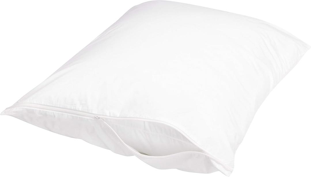 Amazon Basics Standard Pillowcase with Zipper, 100% Cotton Hypoallergenic, Pillow Protector, White (27 x 21 Inches), Pillows Not Included