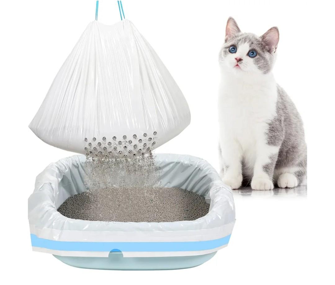 Jutom 84 Count Sifting Litter Box Liners, Drawstring Jumbo Sifting Cat Litter Bags with Holes, 31 x 18 Inch 22 lb Capacity Portable Thick Scratch Resistant Drawstring Bags for Pet Cats