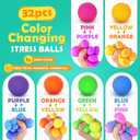 KLT Stress Balls Bulk for Kids and Adults: 32 Pack Mini Squishy Ball for Anxiety Relief - Color Changing Sensory Fidget Toy for Autism Kids Calming - Small Prizes for Student Classroom (1.8")