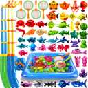 CozyBomB Magnetic Fishing Toys Game Set for Kids | Water Table Bathtub Kiddie Pool Party Pole Rod Net, Outdoor Plastic Floating Fish, Toddler Bath Color Ocean Sea Animals Birthday Gift Age 3-5 6 4-8
