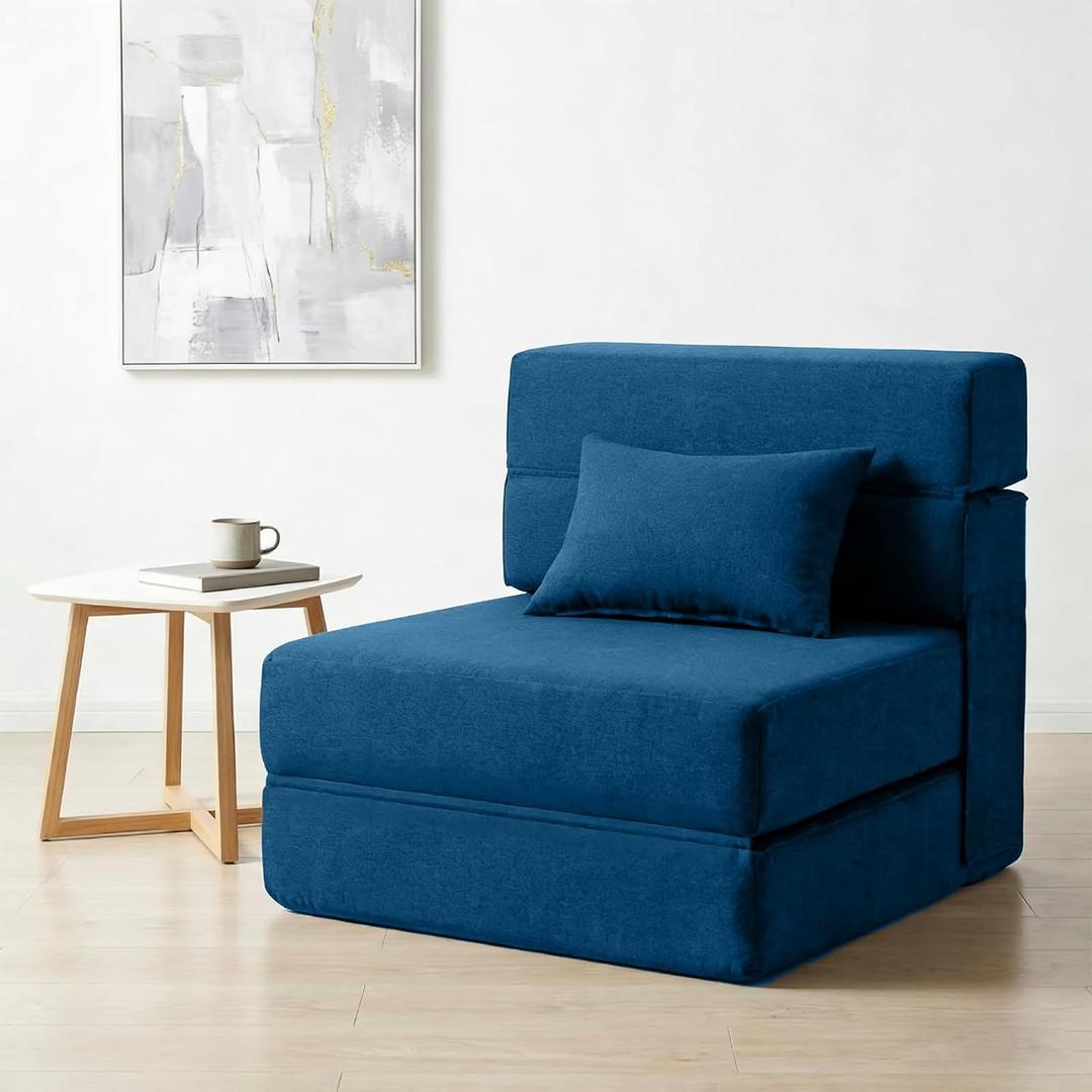 Suyols Folding Sofa Bed with Pillow- Convertible Chair Floor Couch & Sleeping Mattress, Foldable Memory Foam Sleeper for Living Room/Dorm/Loft, Single26 Width, Indigo