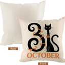 Halloween Pillow Covers 18x18 inch Set of 4, Linen Outdoor Farmhouse Cute Ghost Vintage Cat Skull Spooky Trick or Treat Party Supplies Black and White Decorations for Sofa Couch