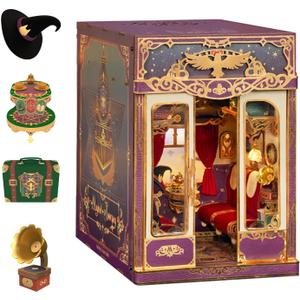 Tonecheer DIY Book Nook Kit for Adults, Miniature Infinity Train Cabin Magical Vintage Carriage Model, Wooden 3D Puzzle Dollhouse Booknook Decorative Bookend Gifts (Magical Journey)