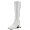 DREAM PAIRS Women's Gogo Boots Square Toe Chunky Wide Calf Knee High Boots For Women,Size 8.5,White/Patent/Pu,SDKB2231W