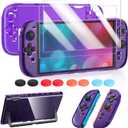 FYOUNG Protective Case for Nintendo Switch 2 2025, Slim Hard Shell for Switch 2 Accessories, Scratch&Shock Protection Cover with Screen Protector, 8 Thumb Grip(Translucent Purple, Switch 2 7.9inch)