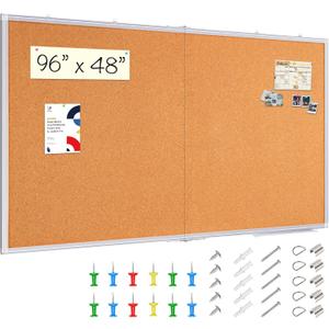 maxtek Large Cork Board 96 x 48 in, Bulletin Board for Walls, 8'x 4' Extra Aluminum Framed Corkboard, Foldable Wall Mounted Back to School Pin Memo Notice Cork Board for Office, Home Wall Display