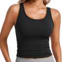 CRZ YOGA Womens Butterluxe Double Lined Workout Tank Tops Scoop Neck Racerback Cropped Casual Sleeveless Shirt (Black)