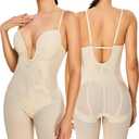 Backless Deep U Plunge Bodysuit for Women Tummy Control Full Body Shapewear Strapless Mid Thigh Body Shaper (3X-Large)