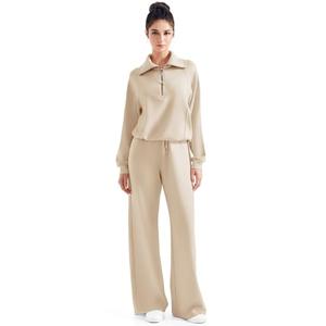 SUUKSESS Women 2 Piece Lounge Matching Sets Wide Leg Sweatpants Half Zip Oversized Sweatshirts (Khaki, M) SUUKSESS Women 2 Piece Lounge Matching Sets Wide Leg Sweatpants Half Zip Oversized Sweatshirts (Khaki, M)