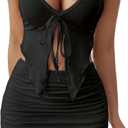 Avidlove Women's Skirt Set Two Piece Outfits Halter V Neck Cami Mesh Tops and Skirt Summer Set (Black, M)