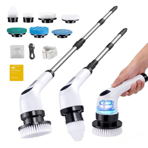 Cleanninja Electric Spin Scrubber for Cleaning, Adjustable Shower Brush with 7 Replaceable Heads & Power LED Display, 2 Speed Waterproof Cordless Shower Scrubber for Bathtub, Kitchen, Car, White