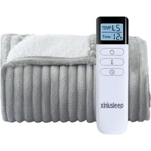 Heated Blanket Electric Blanket 62"x84", Soft Flannel Sherpa Electric Throw with 5 Heating Level & 12 Times Setting, Heated Throw with Overheating Protection, Machine Washable(Light Grey)