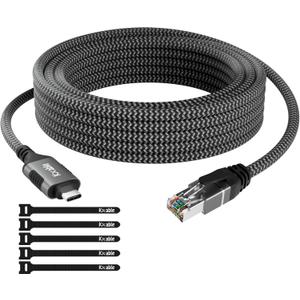 USB C to Ethernet Cable 10FT, Type C to RJ45 Cord, Gigabit Directly Connected, Thunderbolt 3/4 Compatible, for MacBook Pro/Air, iPad Pro, XPS, iPhone 17/16/15 Series, Galaxy S25, Laptop, Tablet