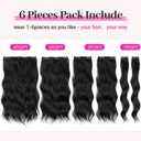 KooKaStyle 14 Inch Clip in Hair Extensions, 6 Pieces Short Hair Extensions,Wavy Synthetic Hairpieces Invisible Lace Weft, Natural Looking Lightweight Thick Hair Pieces for Women Daily Wear, Black
