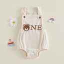 Baby Boy First Birthday Outfit Bear Letters Print Sleeveless Romper bodysuit Cake Smash Outfit Birthday Clothes (Beige, Size 6-12 M)