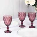 Efavormart 12 Pack Dusty Rose Crystal Cut Glasses Goblets, 12oz Embossed Stemmed Colored Cocktail Glasses -