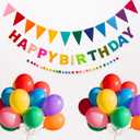 Pre-Strung Felt Happy Birthday Banner with Balloons Kits, Colorful Rainbow Decorations Reusable 3D Happy Birthday Sign for Girls Kids Women, Wrinkle-Free Banner Party Deco for Wall Party Supplies
