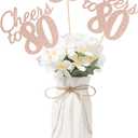 Gexolenu Cheers to 80, 10 Pack Double-Sided Rose Gold Glitter 80th Birthday Centerpieces for Tables, Number 80 Birthday Table Toppers Party Centerpiece Sticks Party Supplies