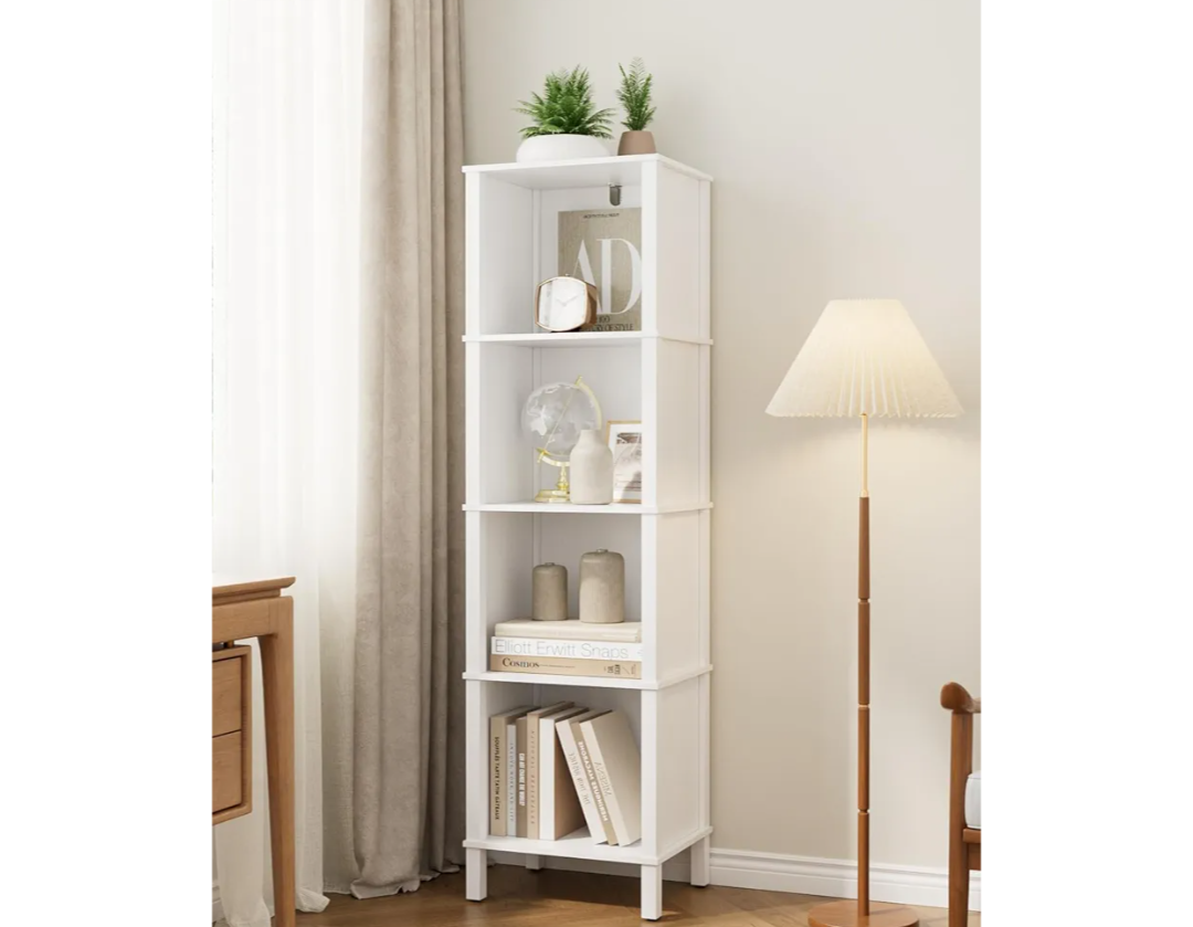 Fultyle Bookshelf, 4Tier Bookcase with Open Shelves, Modern Book Shelf for Small Spaces, Bedroom, Living Room and Office with Solid Wood Legs(White)