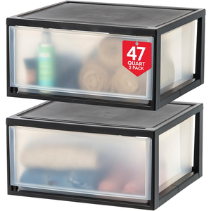 IRIS USA 2-Pack, 47 Qt. Extra Large Stacking Drawer Organizer, Black