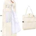 KEEGH 72" Wedding Dress Garment Bag - Tri-Fold Design Bridal Dress Bag with Shoulder Strap & Handle, Heavy-Duty Checkered Oxford Fabric for Long Wedding Gowns & Formal Gown Storage, Beige