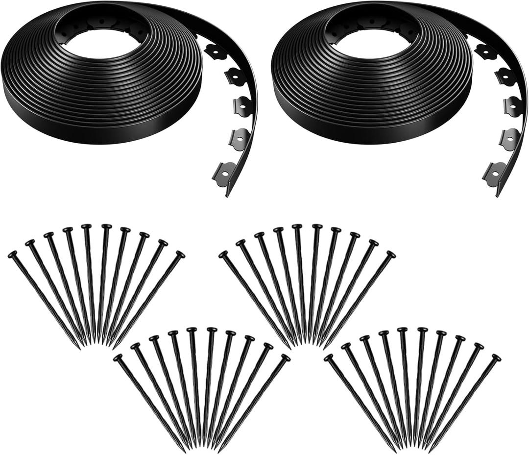 AGTEK Garden Edging 66FT Landscape Edging Kit 1.5 Inch Height Plastic Garden Border No Dig Lawn Border for Yard Flower Bed with 40 Stakes (Black)