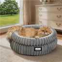 BALANCE Cat Bed Kitten Bed, Washable Round Cat Beds for Indoor Cats, Super Soft Plush Faux Fur Pet Bed for Puppy and Kitten with Anti-Slip Bottom,20.0"L x 20.0"W x 8"Th, Grey