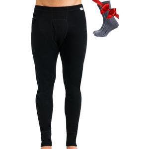 Merino Wool Base Layer Mens Bottom Pants 100% Merino Wool Heavyweight, Midweight, Lite Thermal Underwear Long Johns and Socks (Large, Black)