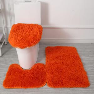 Ultra Soft Bathroom Rug Set 3 Piece-Includes Water Absorbent Non-Slip Bath Rug Contour Mat Toilet Lid Cover,Microfiber Bath Rugs for Tub Shower Bathroom Floor,Machine Washable (Orange)