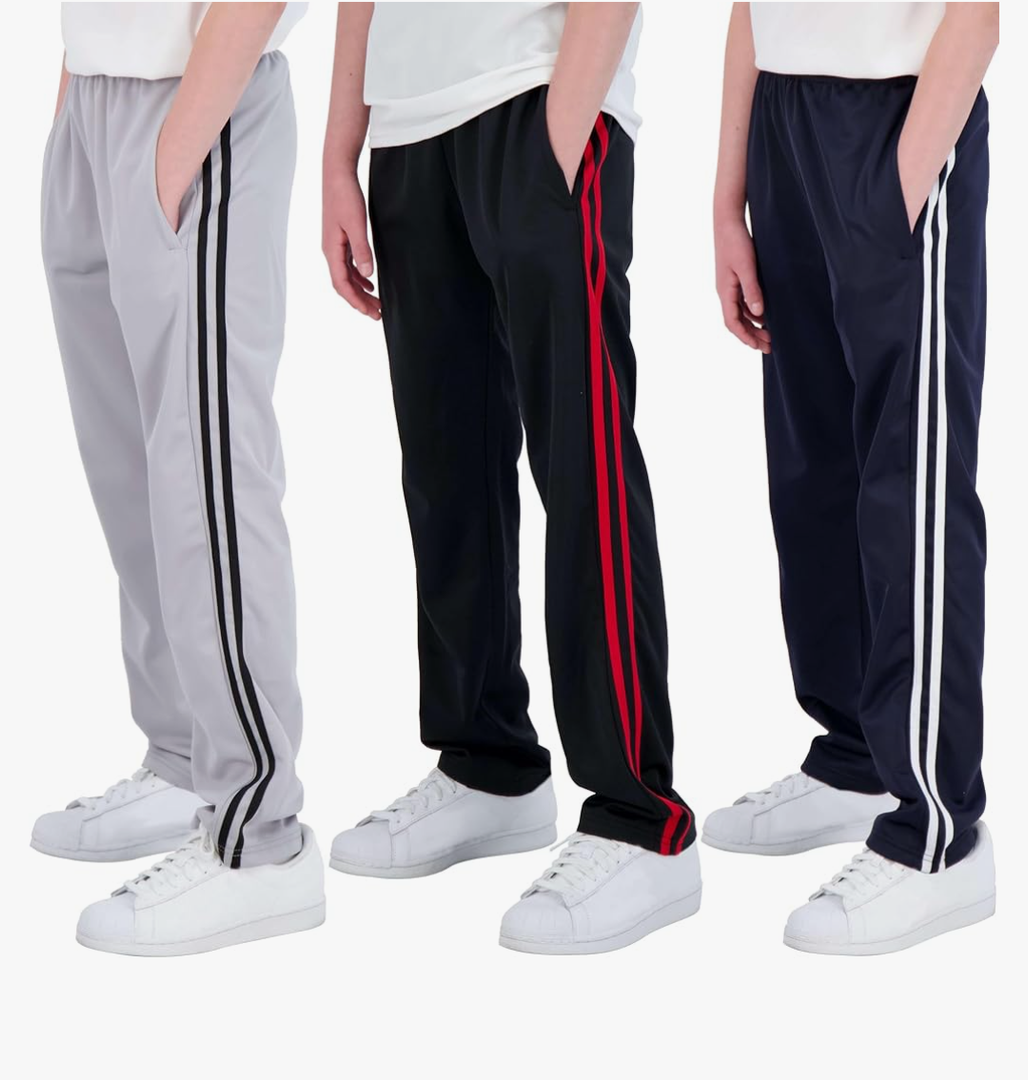 Real Essentials 3 Pack: Boys' Tricot Open Bottom Fleece-Lined Sweatpants with Pockets, M size