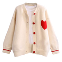 FindThy Women's Cute Cardigan Sweater Kawaii Love Heart Print Y2K Button Knitted Outerwear M