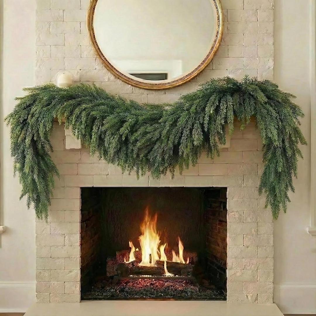 6ft Artificial Realistic Norfolk Pine Garland, Real Touch Thick Gradient Evergreen Foliage for Mantle, Shelf & Table Scape, Modern Faux Greenery for Year-Round Indoor Home Decor