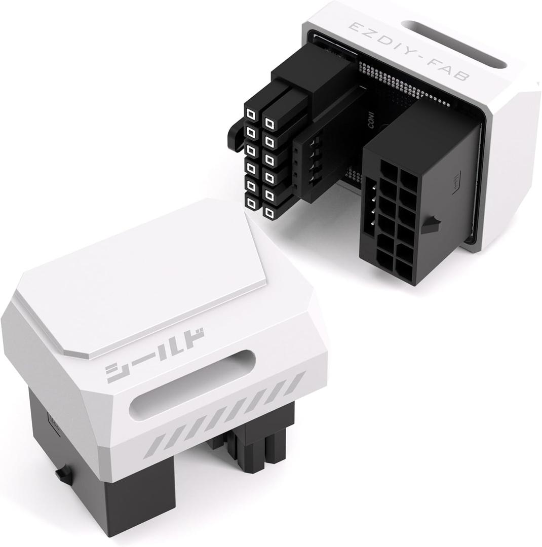 EZDIY-FAB PCIe 5.1 Adapter - 600W 12+4pin, 16pin 12VHPWR GPU Power Connector, 180 Degree Right Angle - Compatible with RTX 3090Ti, 4070Ti, 4080, 4090 GPU - RVS Type, White, 1 Pack
