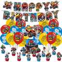Cartoon for Blaze and The Monster Party Supplies,Birthday Decorations Set Include Banner,Balloons,Hanging Swirls,Cake Cupcake Toppers for Boys Girls Party.
