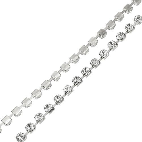 MECCANIXITY  Crystal Rhinestone Diamond Close Chain Trim Trimming Claw Cup Chain for Sewing, Crafts, DIY Jewelry Wedding Decorations Silver White